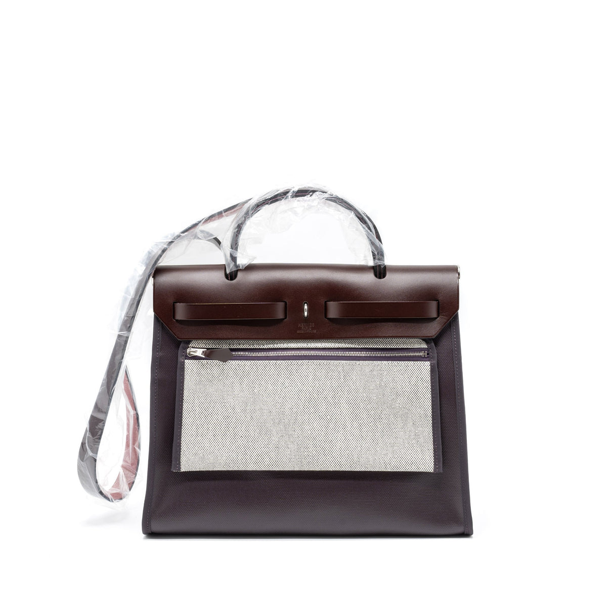 HERMES HERBAG 31 ZIP BAG TOILE H BERLINE CANVAS/VACHE HUNTER CASSIS/BLACK/ROUGE SELLIER SHW