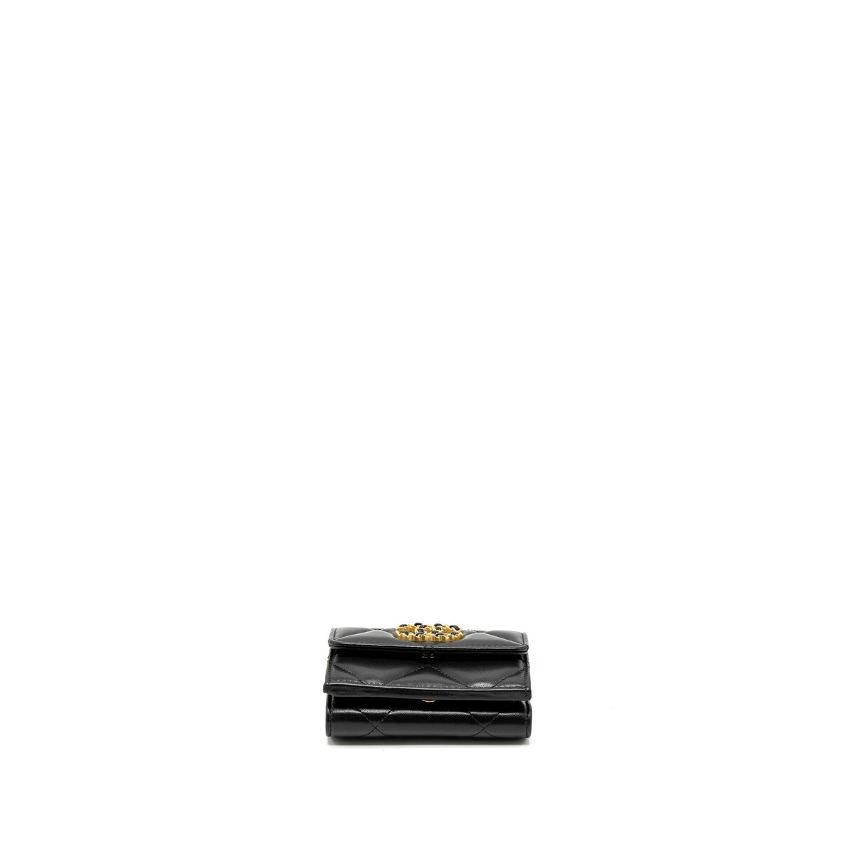 CHANEL 19 FLAP COMPACT WALLET LAMBSKIN BLACK GHW (MICROCHIP)