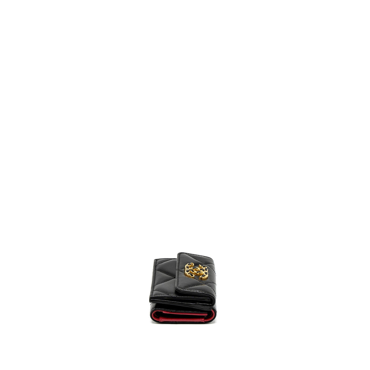 CHANEL 19 FLAP COMPACT WALLET LAMBSKIN BLACK GHW (MICROCHIP)