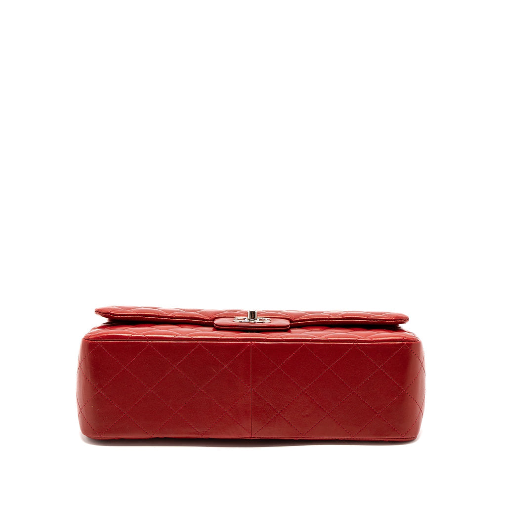 CHANEL JUMBO CLASSIC SINGLE FLAP BAG LAMBSKIN RED SHW