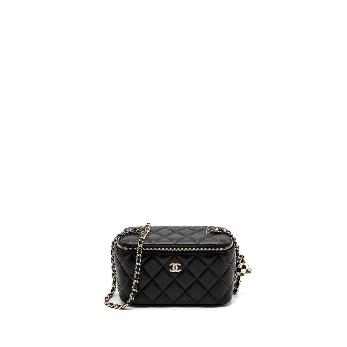 CHANEL 23C PEARL CRUSH LONG VANITY WITH CHAIN LAMBSKIN BLACK LGHW (MICROCHIP)