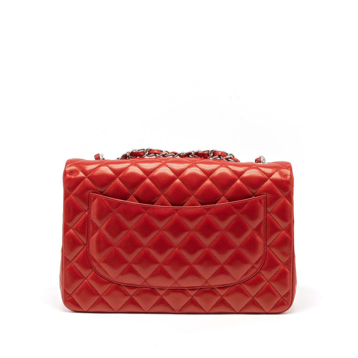 CHANEL JUMBO CLASSIC SINGLE FLAP BAG LAMBSKIN RED SHW