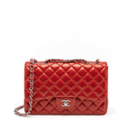 CHANEL JUMBO CLASSIC SINGLE FLAP BAG LAMBSKIN RED SHW