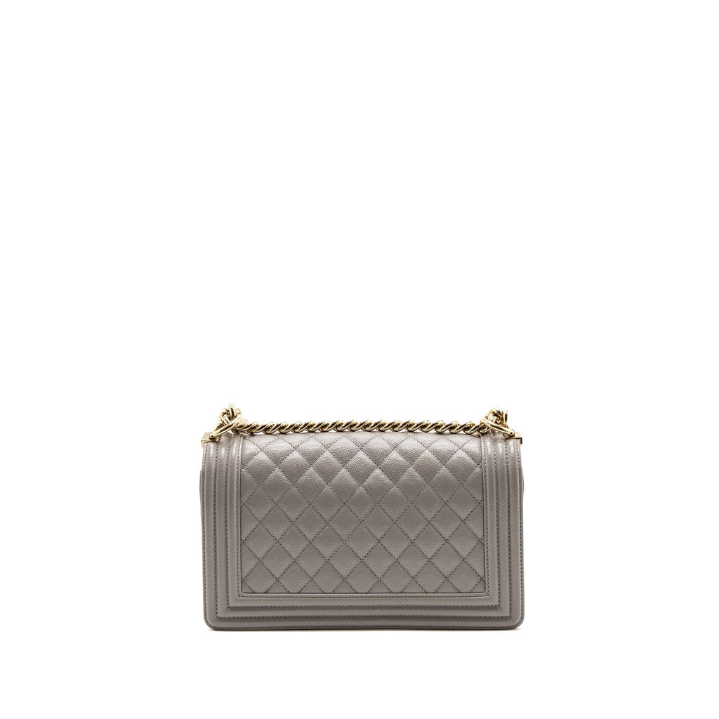 CHANEL MEDIUM BOY BAG CAVIAR LIGHT GREY LGHW