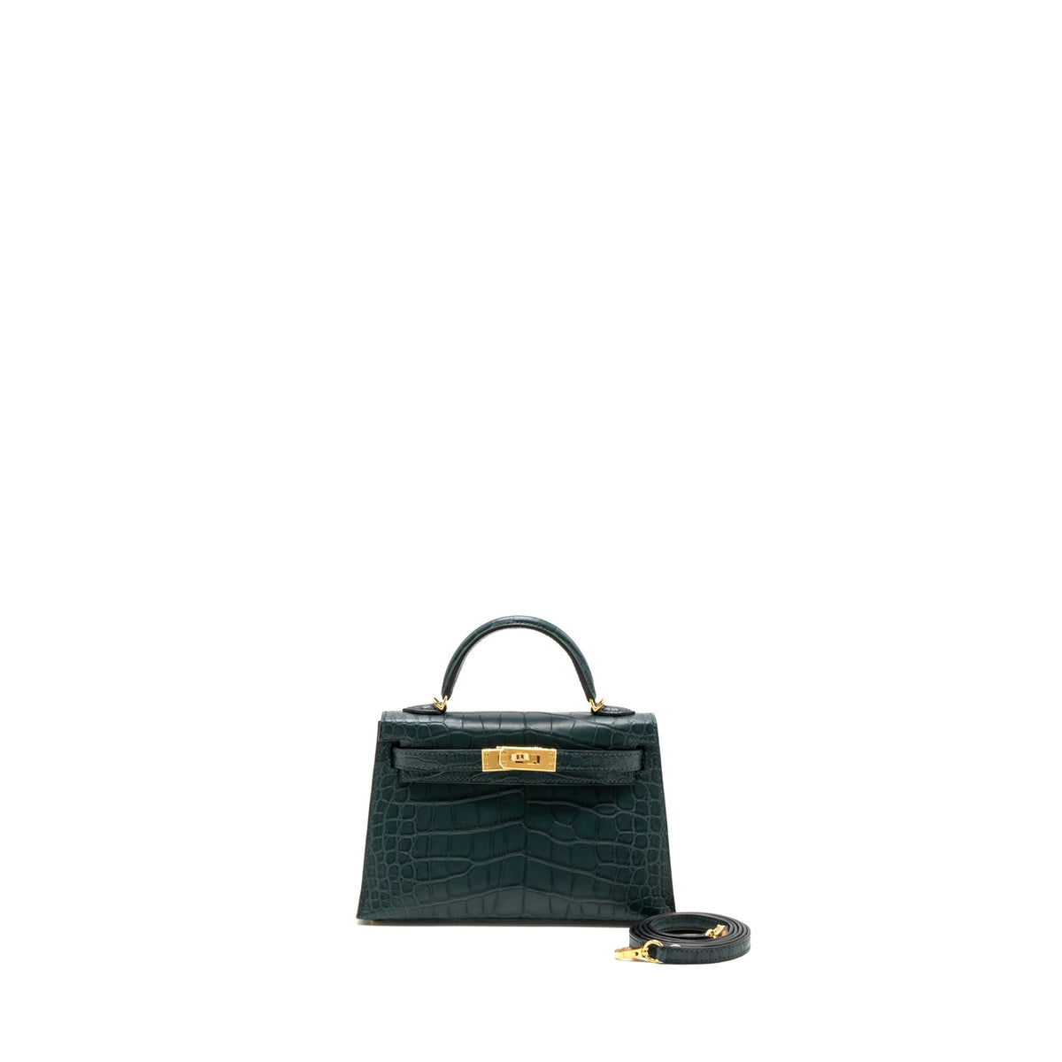 HERMES MINI KELLY II ALLIGATOR MISSISSIPPIENSIS MATTE 6O VERT CYPRES GHW