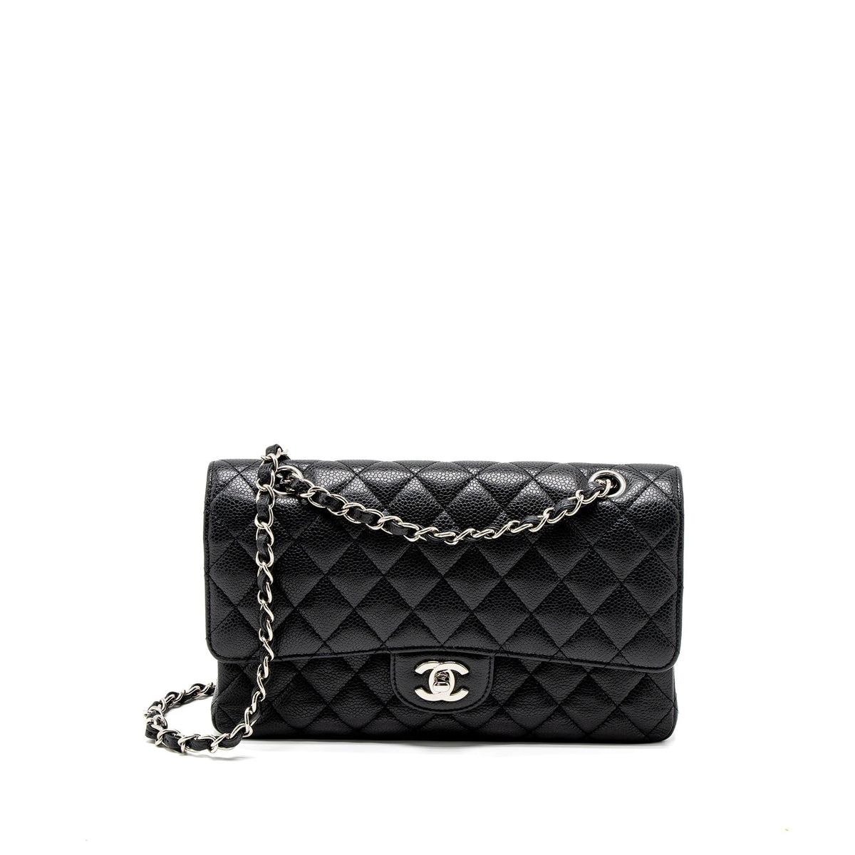 CHANEL MEDIUM CLASSIC DOUBLE FLAP BAG CAVIAR BLACK SHW