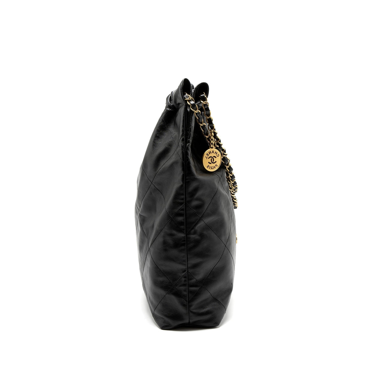 CHANEL LARGE 22 BAG SHINY CALFSKIN BLACK GHW (MICROCHIP)