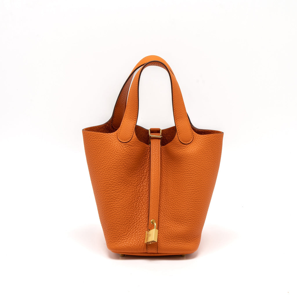 Hermes Picotin 18 Lock Bag Clemence Orange GHW