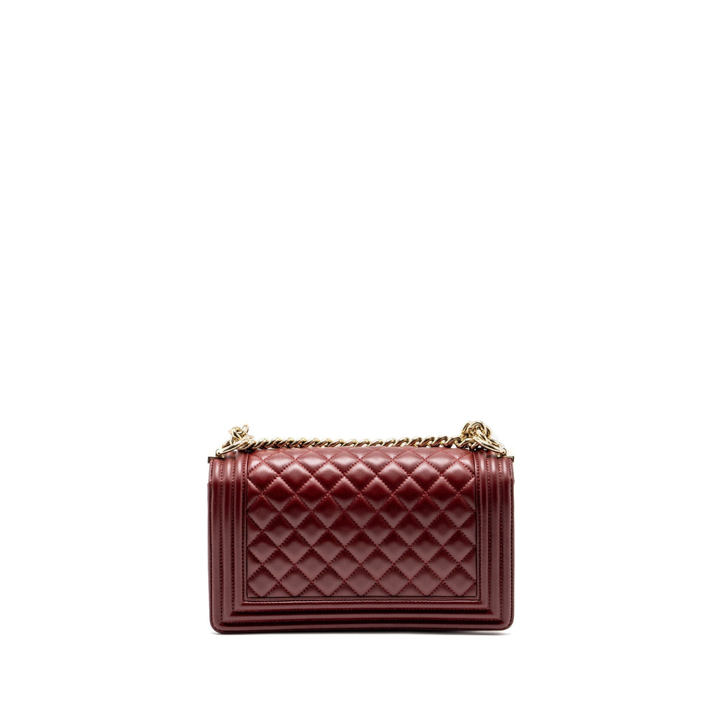 CHANEL MEDIUM BOY BAG LAMBSKIN DARK RED LGHW