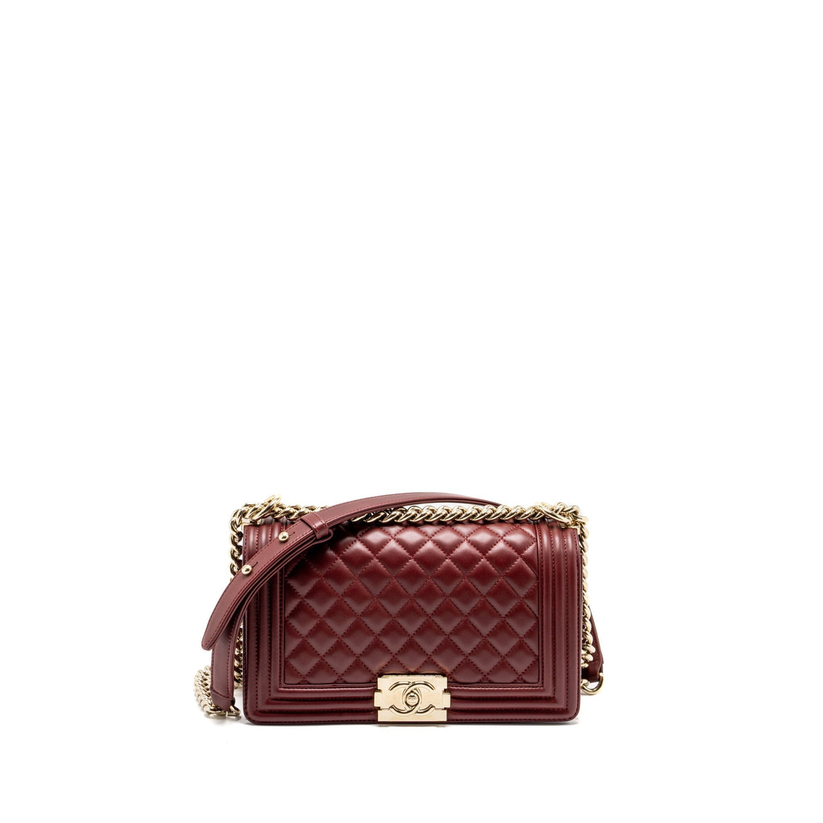 CHANEL MEDIUM BOY BAG LAMBSKIN DARK RED LGHW