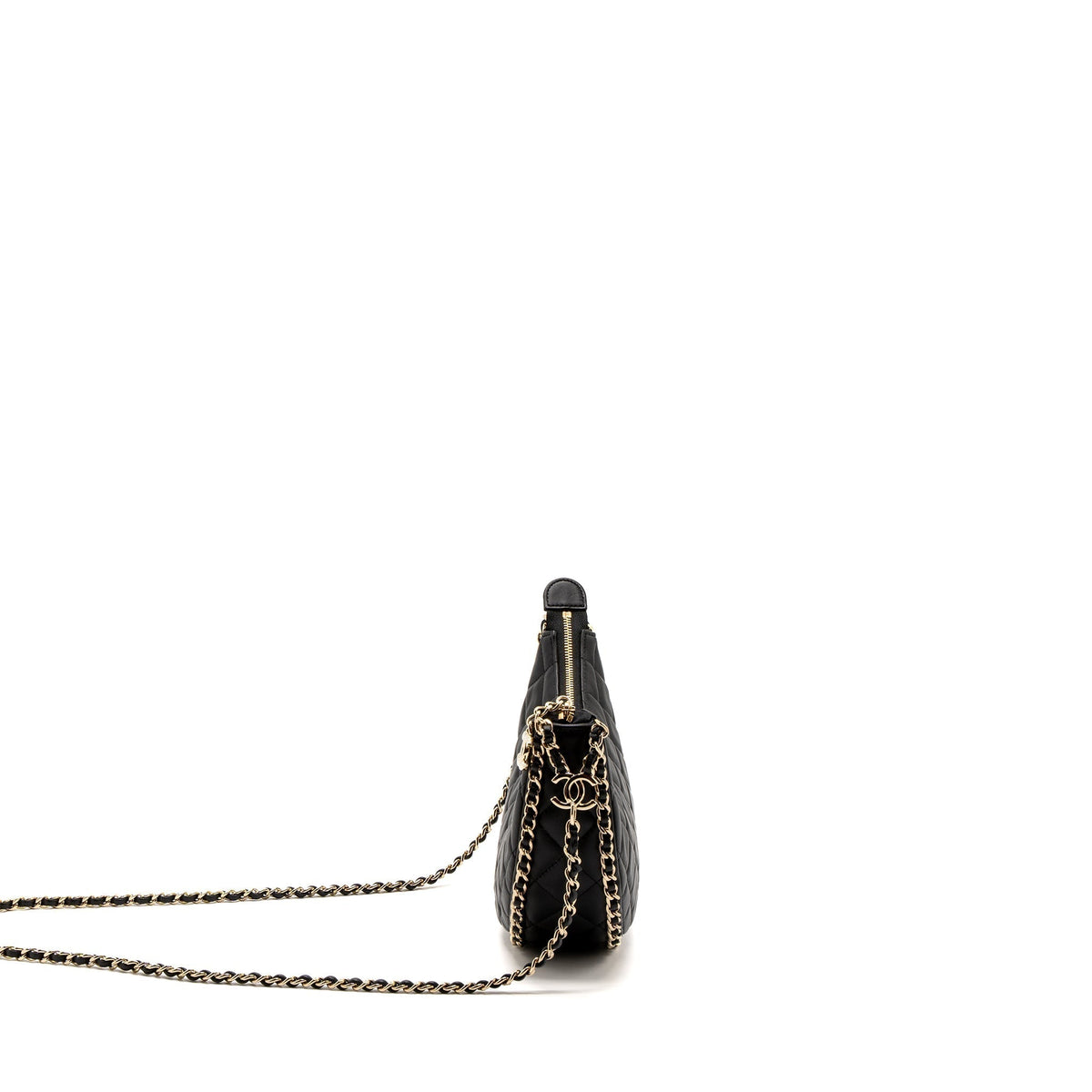 CHANEL SMALL MOON HOBO BAG LAMBSKIN BLACK LGHW (MICROCHIP)