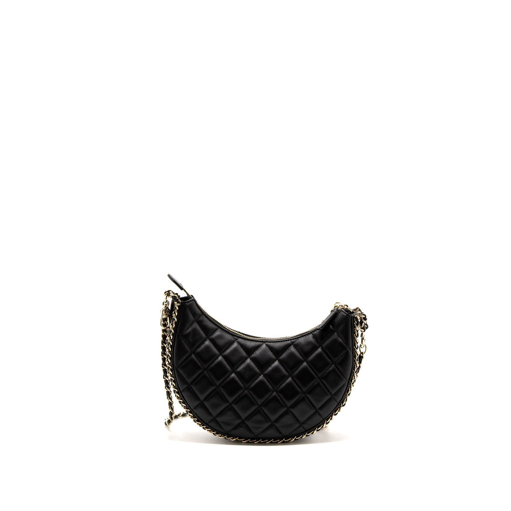 CHANEL SMALL MOON HOBO BAG LAMBSKIN BLACK LGHW (MICROCHIP)