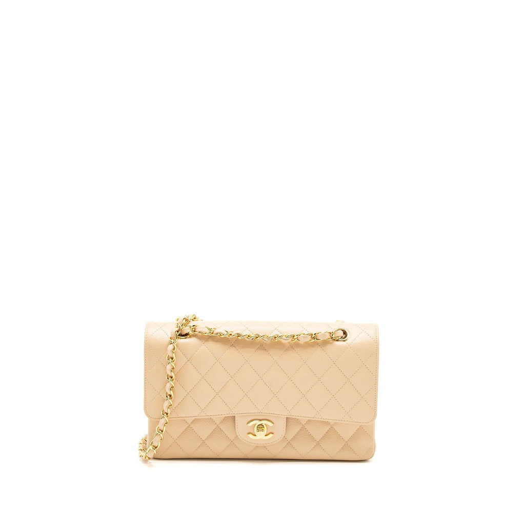 CHANEL MEDIUM CLASSIC DOUBLE FLAP BAG CAVIAR BEIGE GHW