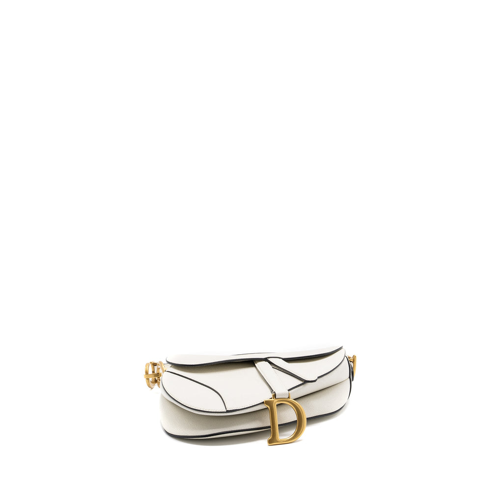 DIOR MEDIUM SADDLE BAG WITH STRAP GRAINED CALFSKIN WHITE GHW