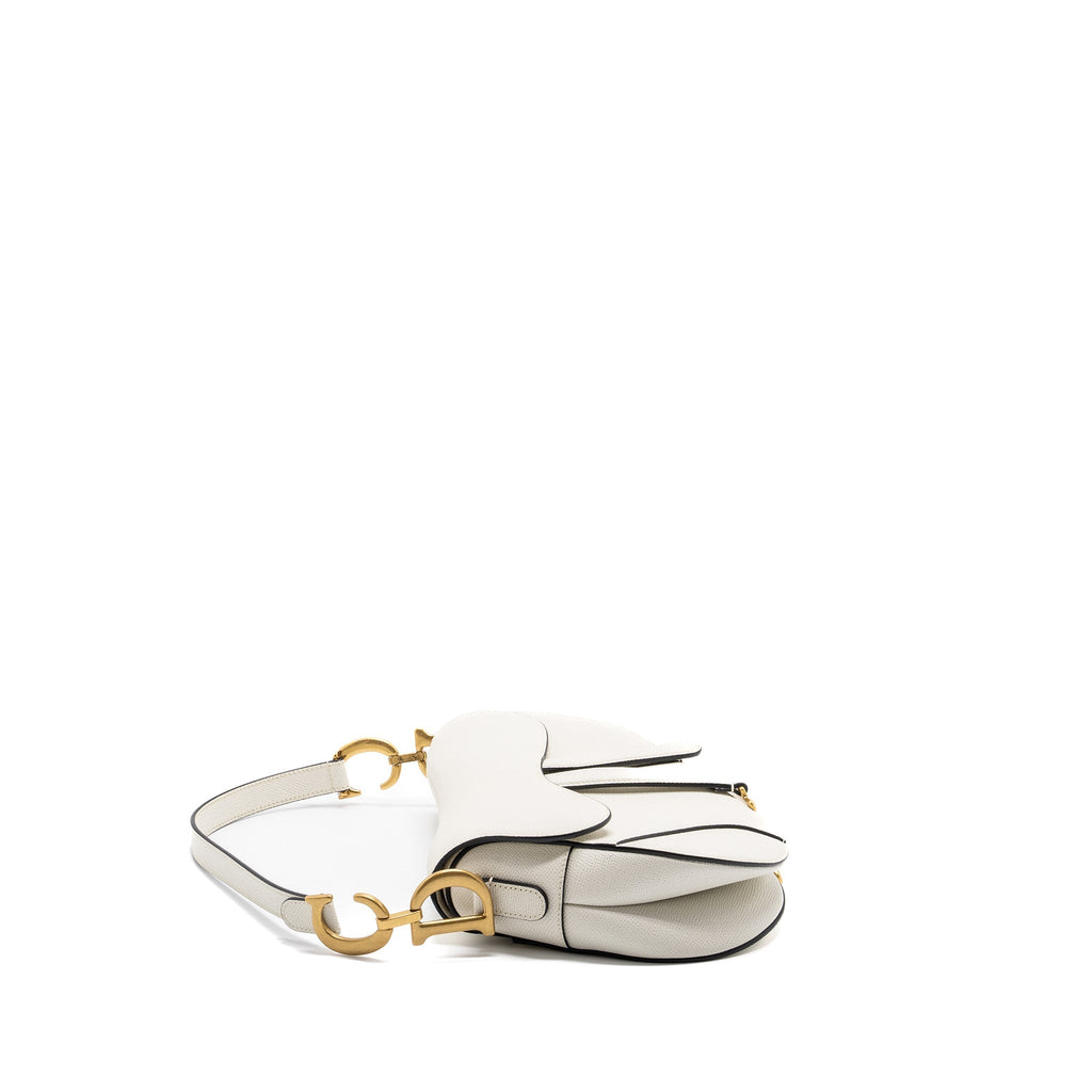 DIOR MEDIUM SADDLE BAG WITH STRAP GRAINED CALFSKIN WHITE GHW