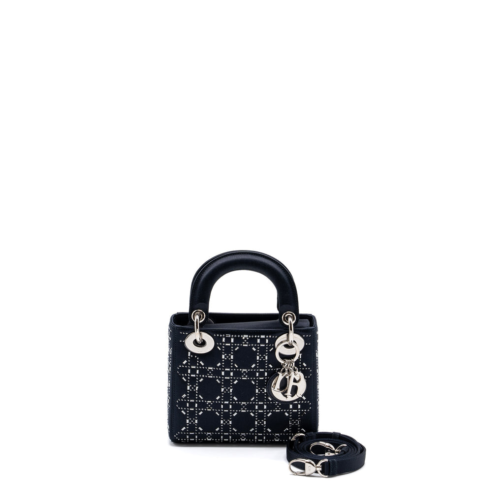 DIOR MINI LADY DIOR SATIN CRYSTAL DARK BLUE SHW