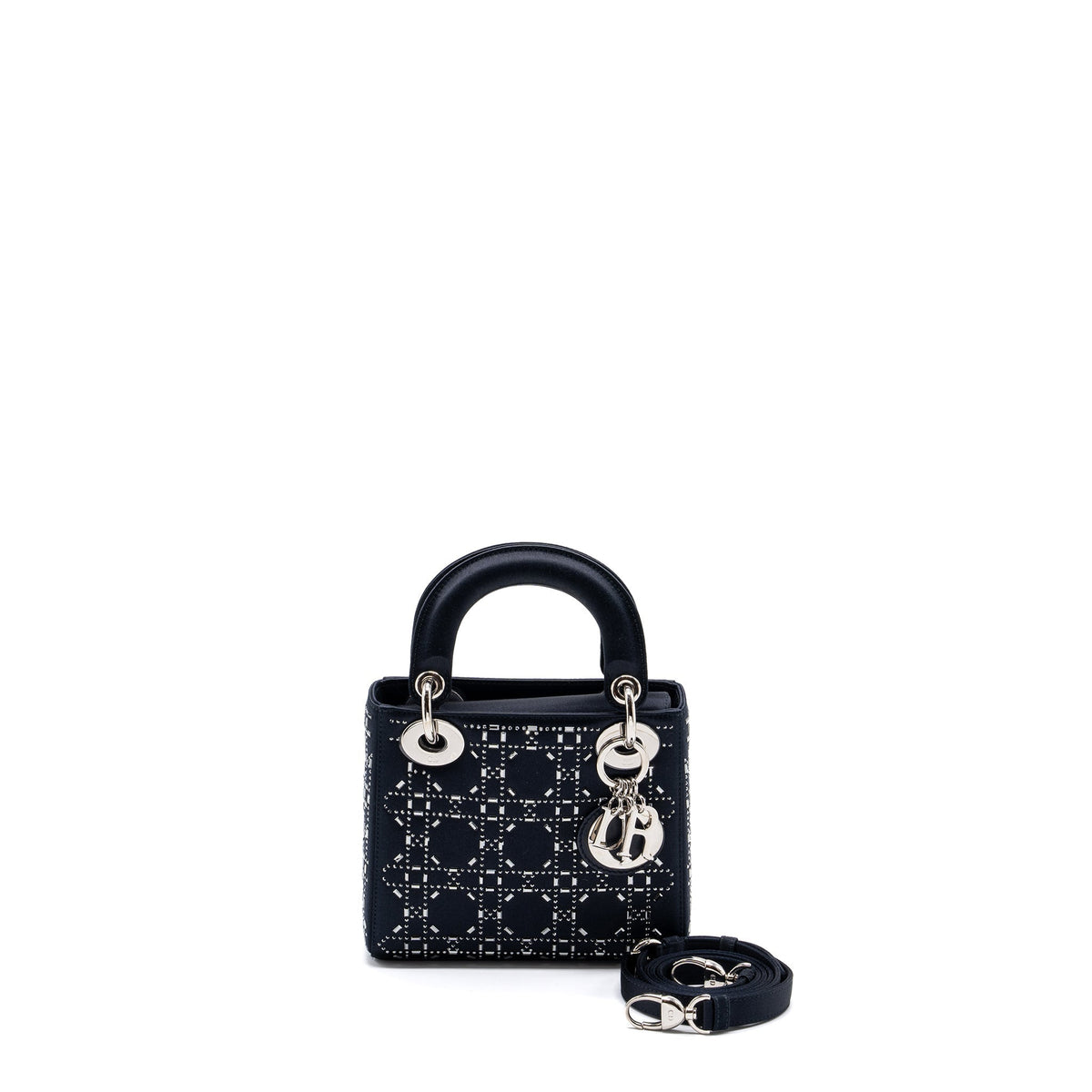 DIOR MINI LADY DIOR SATIN CRYSTAL DARK BLUE SHW