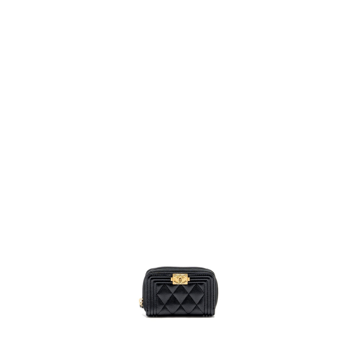 CHANEL BOY ZIP CARD HOLDER CAVIAR BLACK GHW