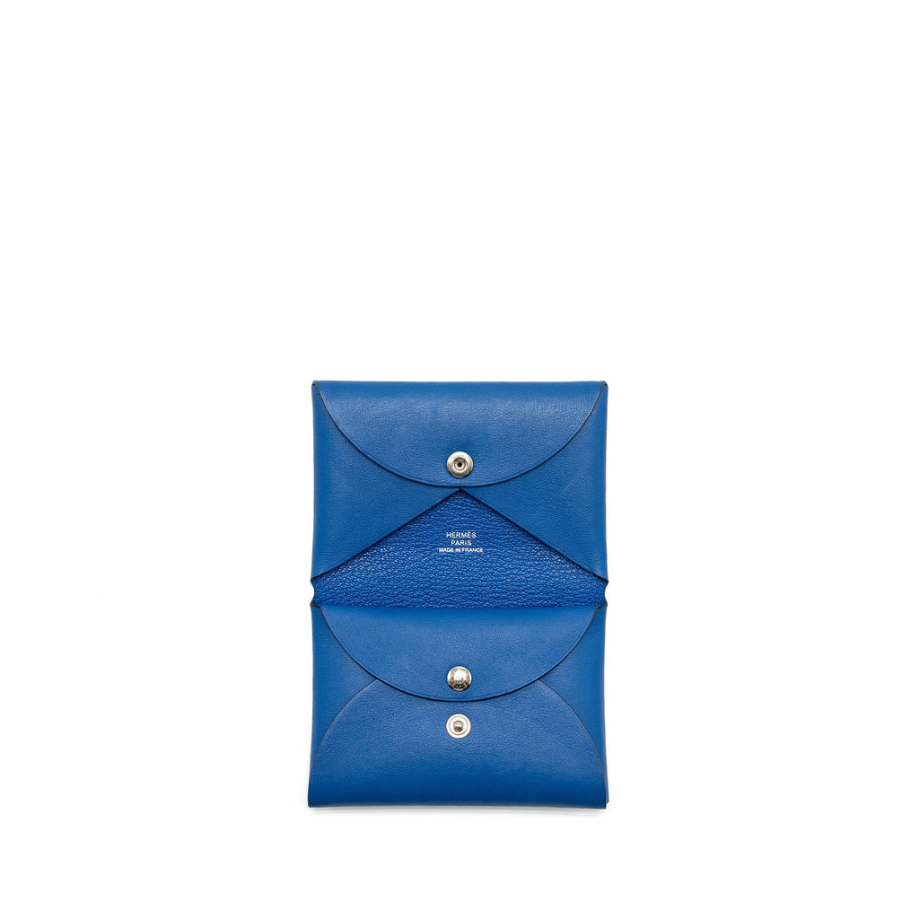 Hermes Calvi Duo Card Holder Swift Limited Print Blue France/Mauve Sylvestre SHW