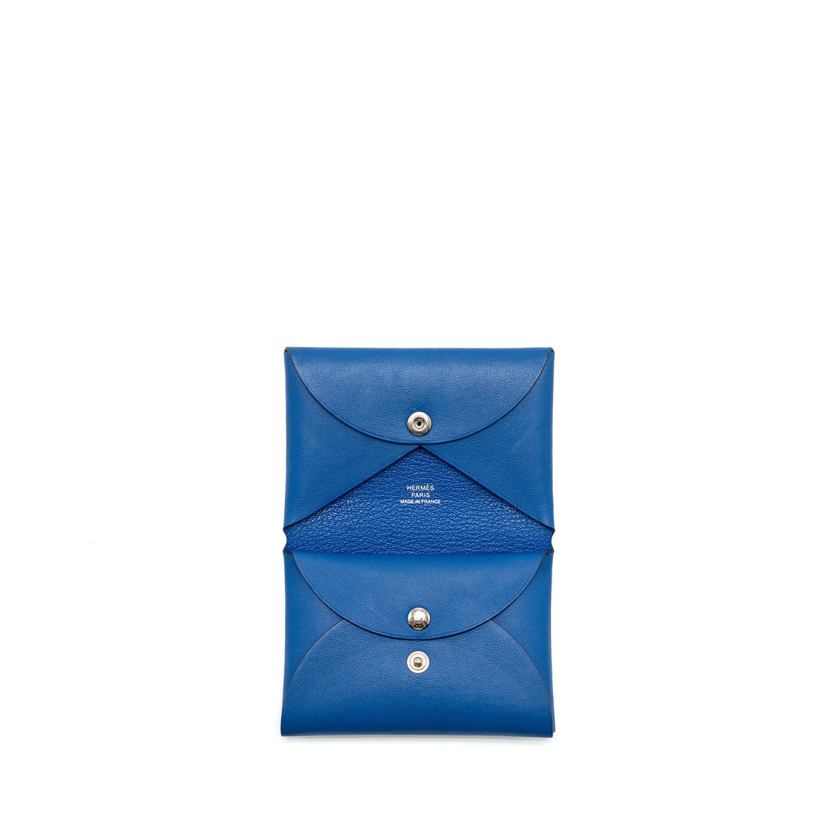 Hermes Calvi Duo Card Holder Swift Limited Print Blue France/Mauve Sylvestre SHW