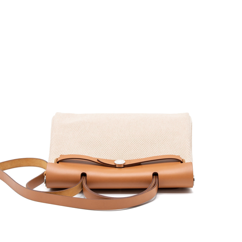 HERMES HERBAG 31 ZIP BAG CANVAS/CACHE HUNTER ECRU/BEIGE GHW