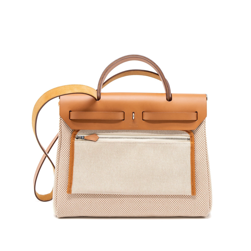 HERMES HERBAG 31 ZIP BAG CANVAS/CACHE HUNTER ECRU/BEIGE GHW