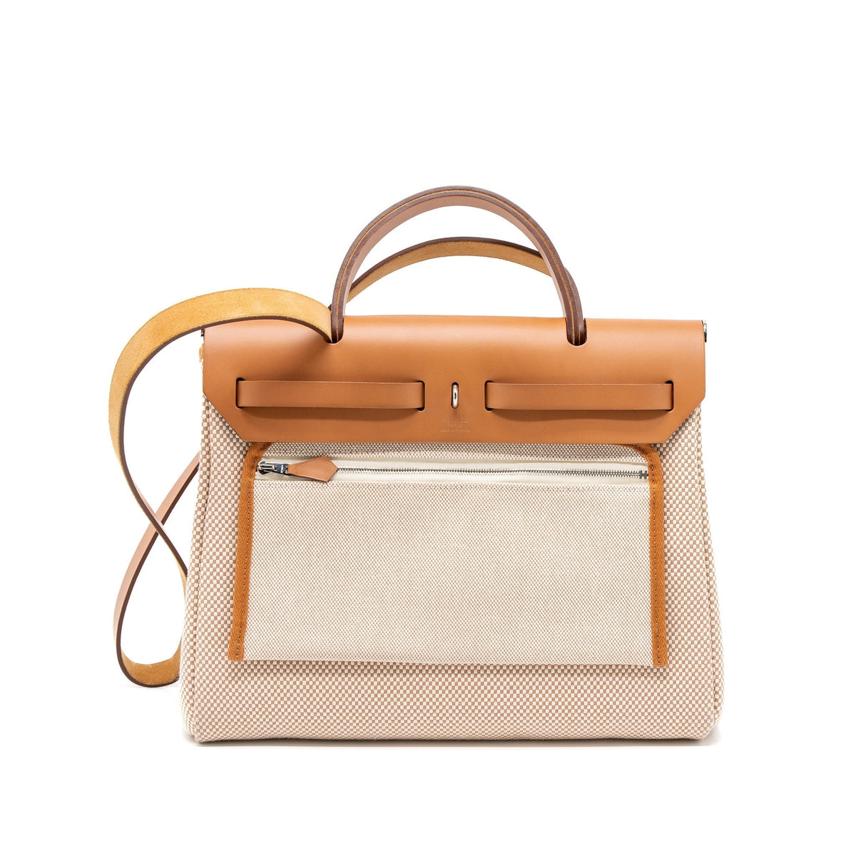 HERMES HERBAG 31 ZIP BAG CANVAS/CACHE HUNTER ECRU/BEIGE GHW