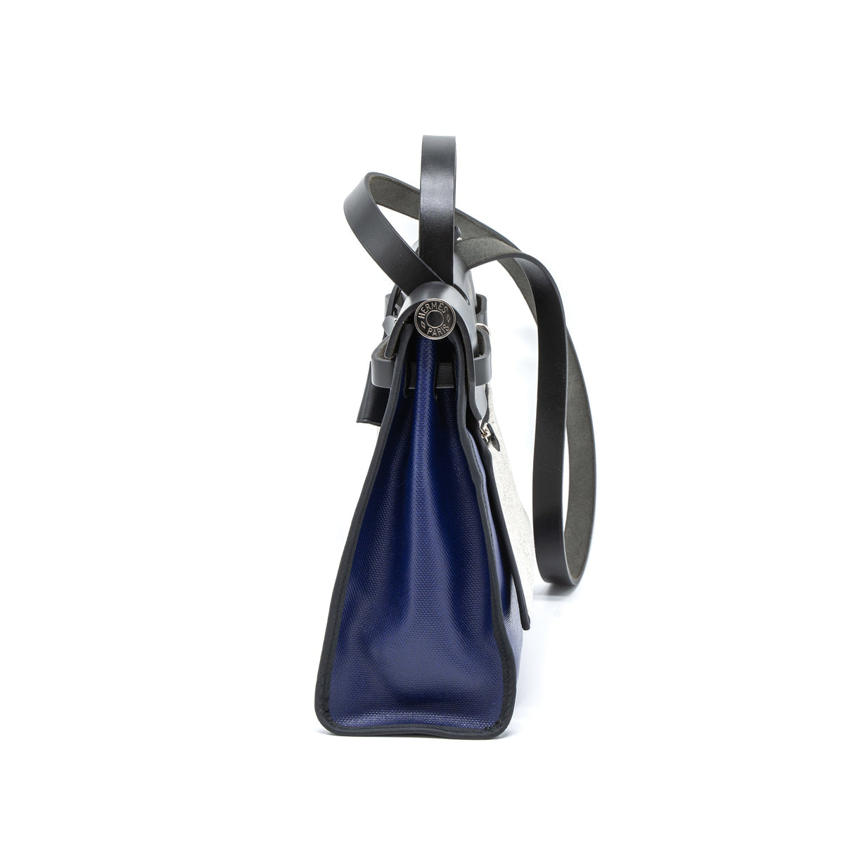 HERMES HERBAG 31 ZIP BAG TOLIE H BERLINE CANVAS/VACHE HUNTER BLUE ENCRE/BLACK SHW