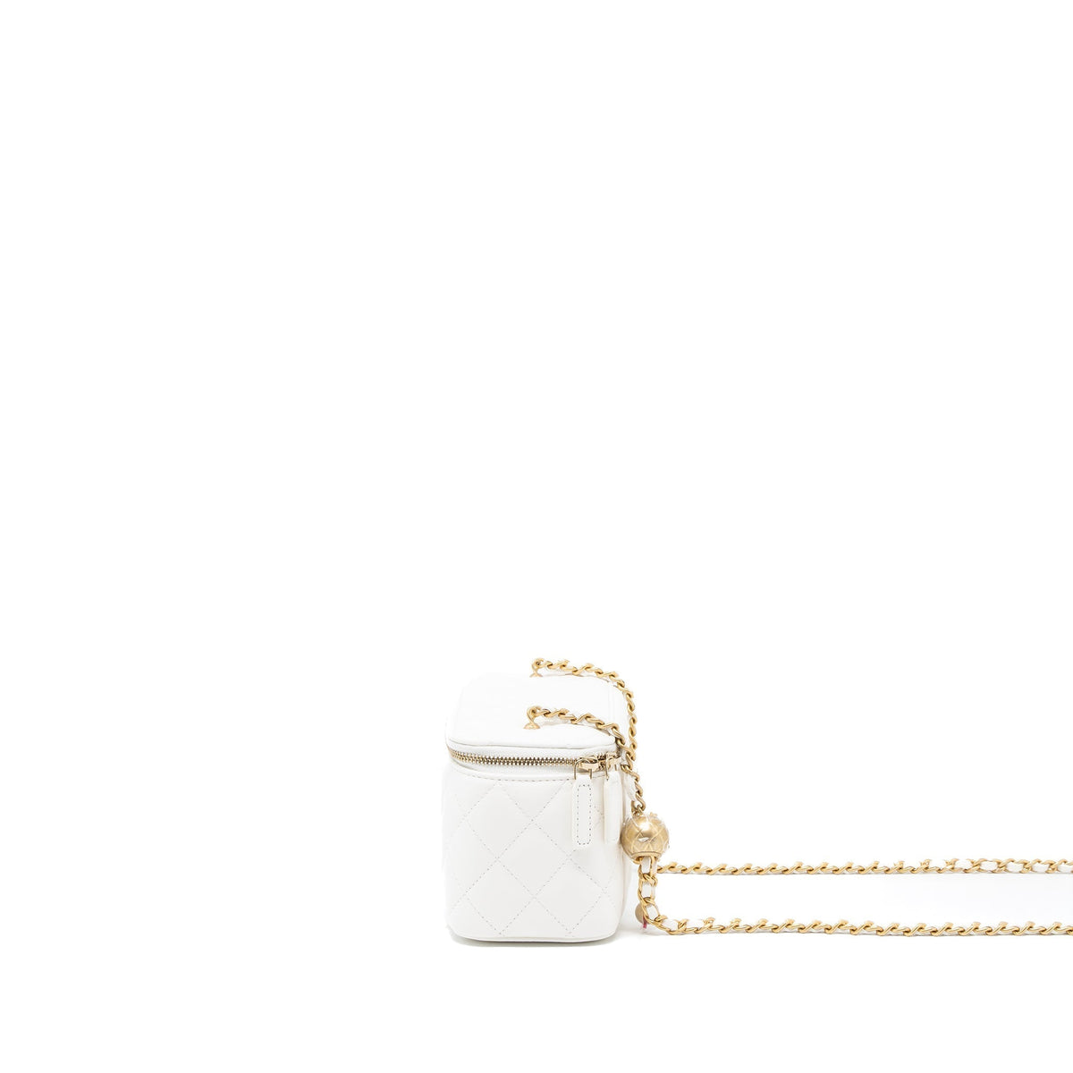 CHANEL PEARL CRUSH LONG VANITY WITH CHAIN LAMBSKIN WHITE BRUSHED GHW (MICROCHIP)