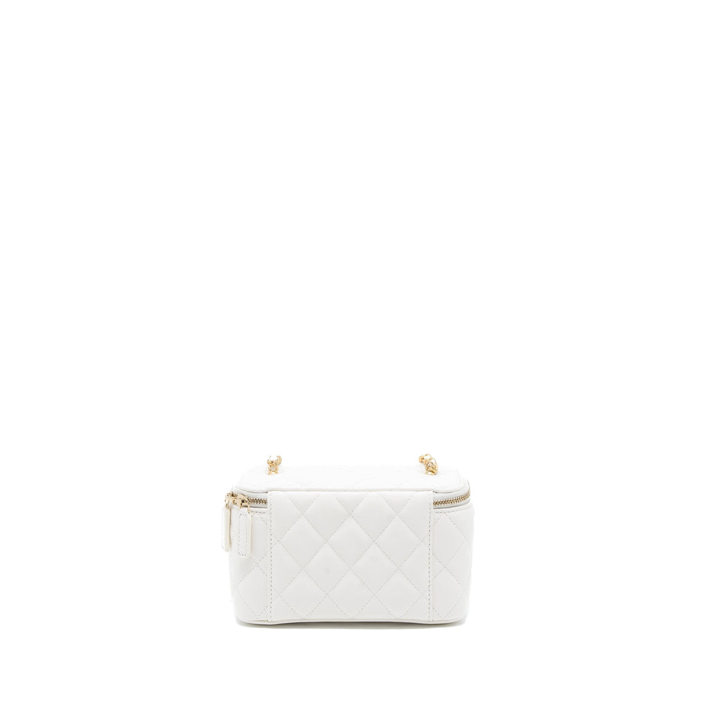 CHANEL PEARL CRUSH LONG VANITY WITH CHAIN LAMBSKIN WHITE BRUSHED GHW (MICROCHIP)