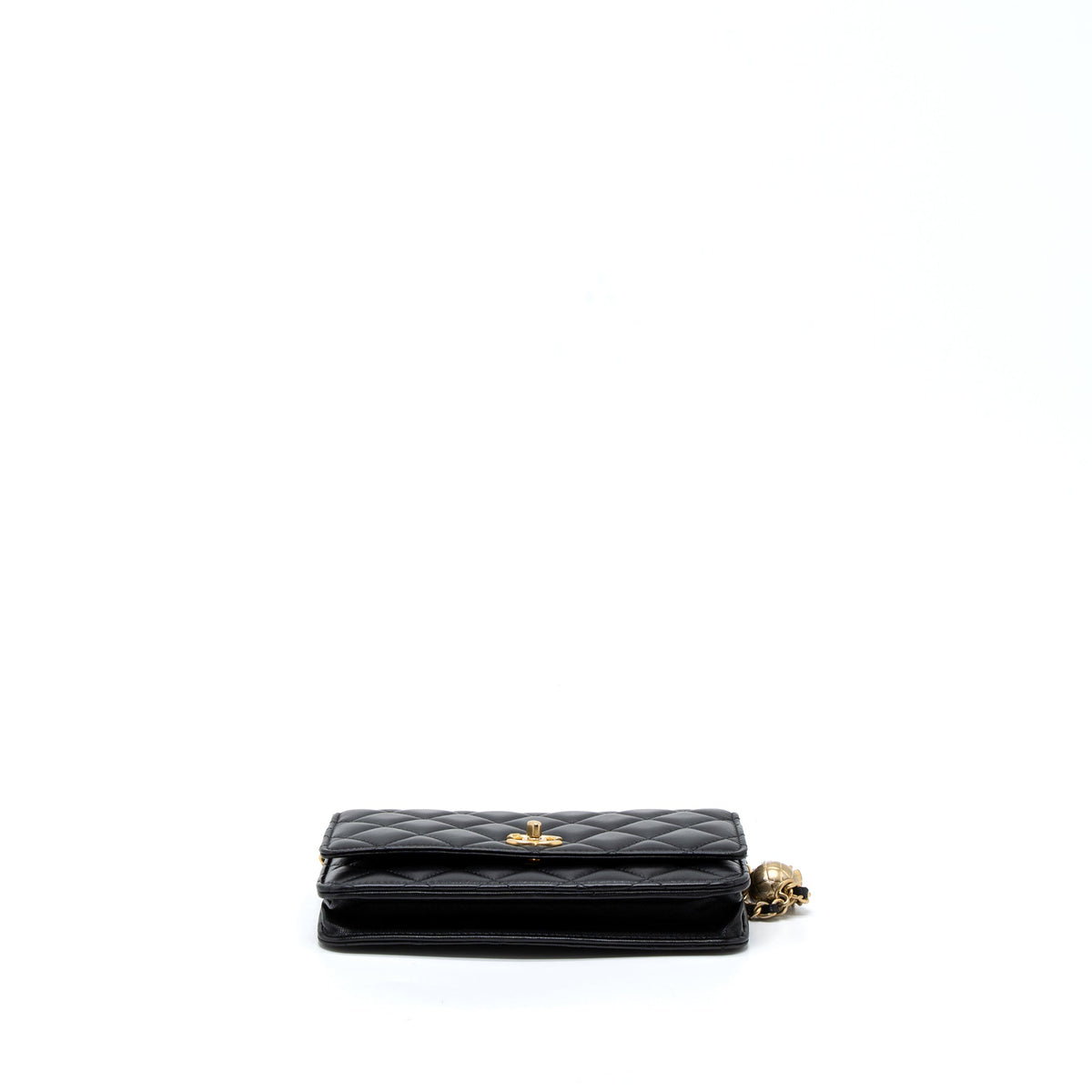 CHANEL PEARL CRUSH WALLET ON CHAIN LAMBSKIN BLACK BRUSHED GHW (MICROCHIP)
