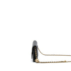 CHANEL PEARL CRUSH WALLET ON CHAIN LAMBSKIN BLACK BRUSHED GHW (MICROCHIP)