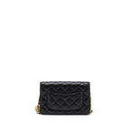 CHANEL PEARL CRUSH WALLET ON CHAIN LAMBSKIN BLACK BRUSHED GHW (MICROCHIP)