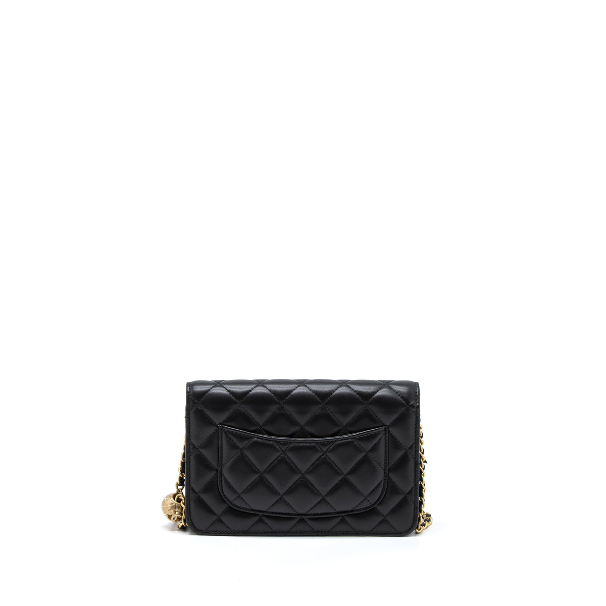 CHANEL PEARL CRUSH WALLET ON CHAIN LAMBSKIN BLACK BRUSHED GHW (MICROCHIP)