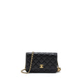 CHANEL PEARL CRUSH WALLET ON CHAIN LAMBSKIN BLACK BRUSHED GHW (MICROCHIP)