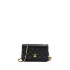 CHANEL PEARL CRUSH WALLET ON CHAIN LAMBSKIN BLACK BRUSHED GHW (MICROCHIP)