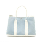 HERMES GARDEN PARTY 36 LEATHER/CANVAS LIGHT BLUE/BLANC SHW