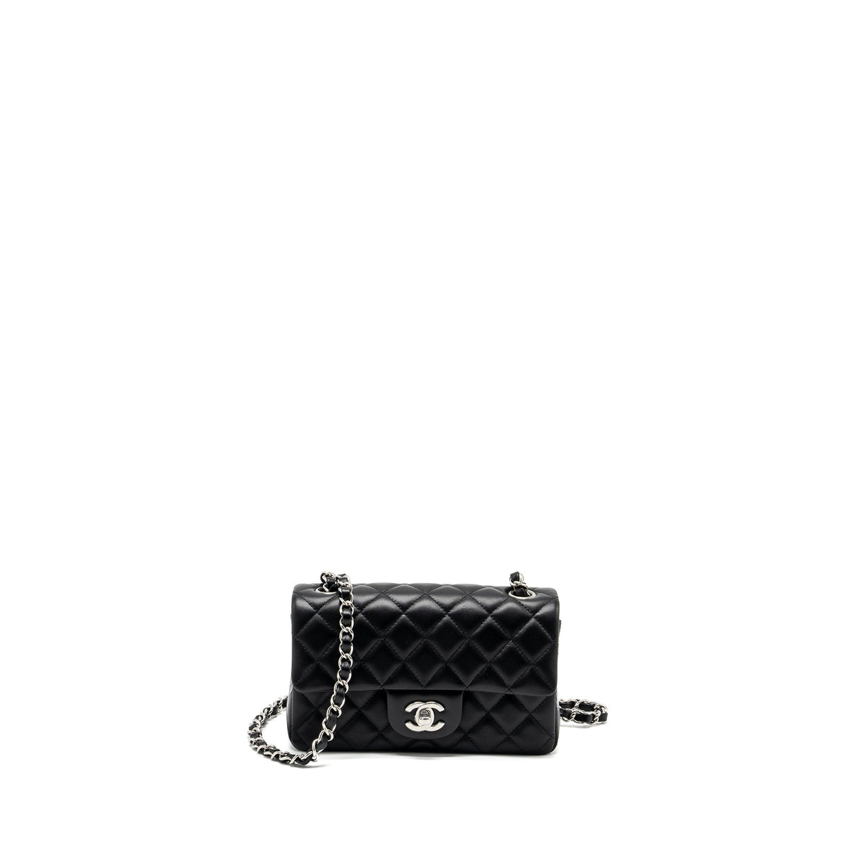 CHANEL MINI RECTANGULAR FLAP BAG LAMBSKIN BLACK SHW (MICROCHIP)