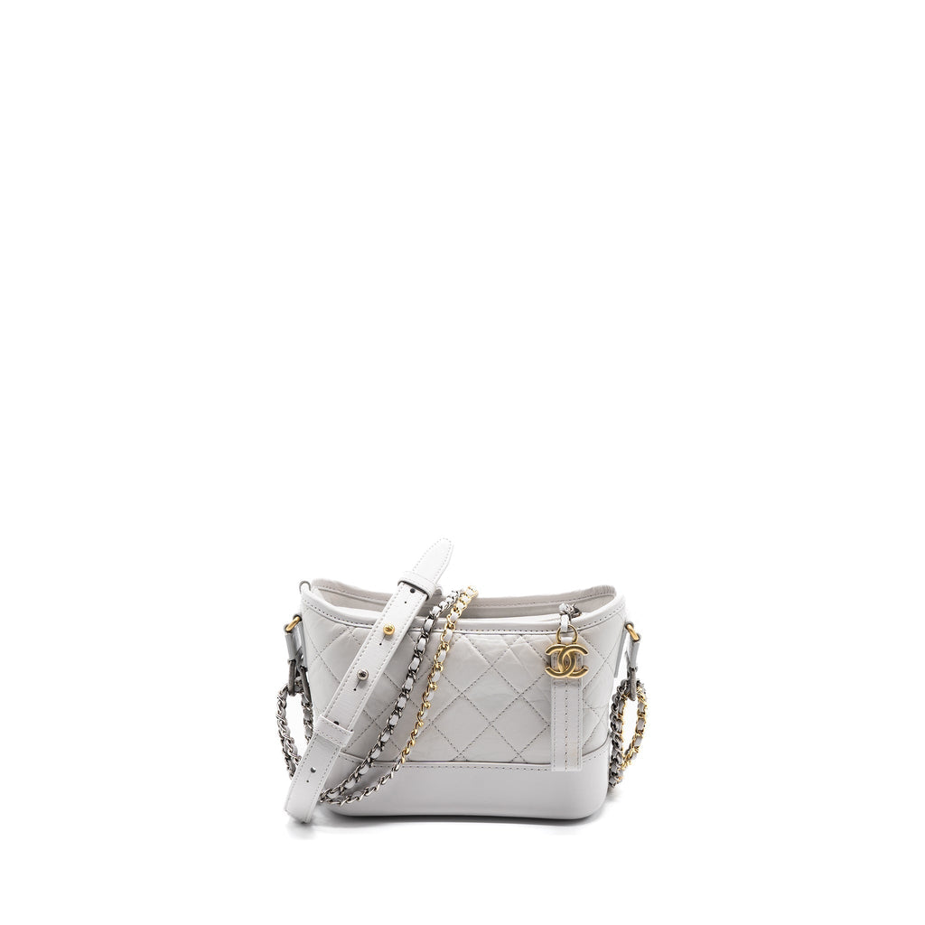 CHANEL SMALL GABRIELLE HOBO BAG AGED CALFSKIN LIGHT GREY GHW