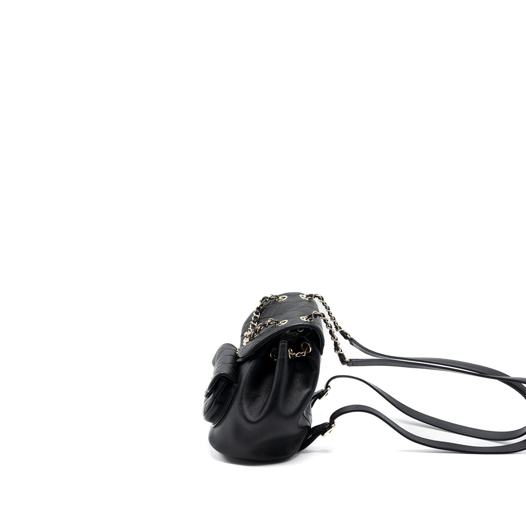 CHANEL MINI DUMA BACKPACK LAMBSKIN BLACK LGHW (MICROCHIP)