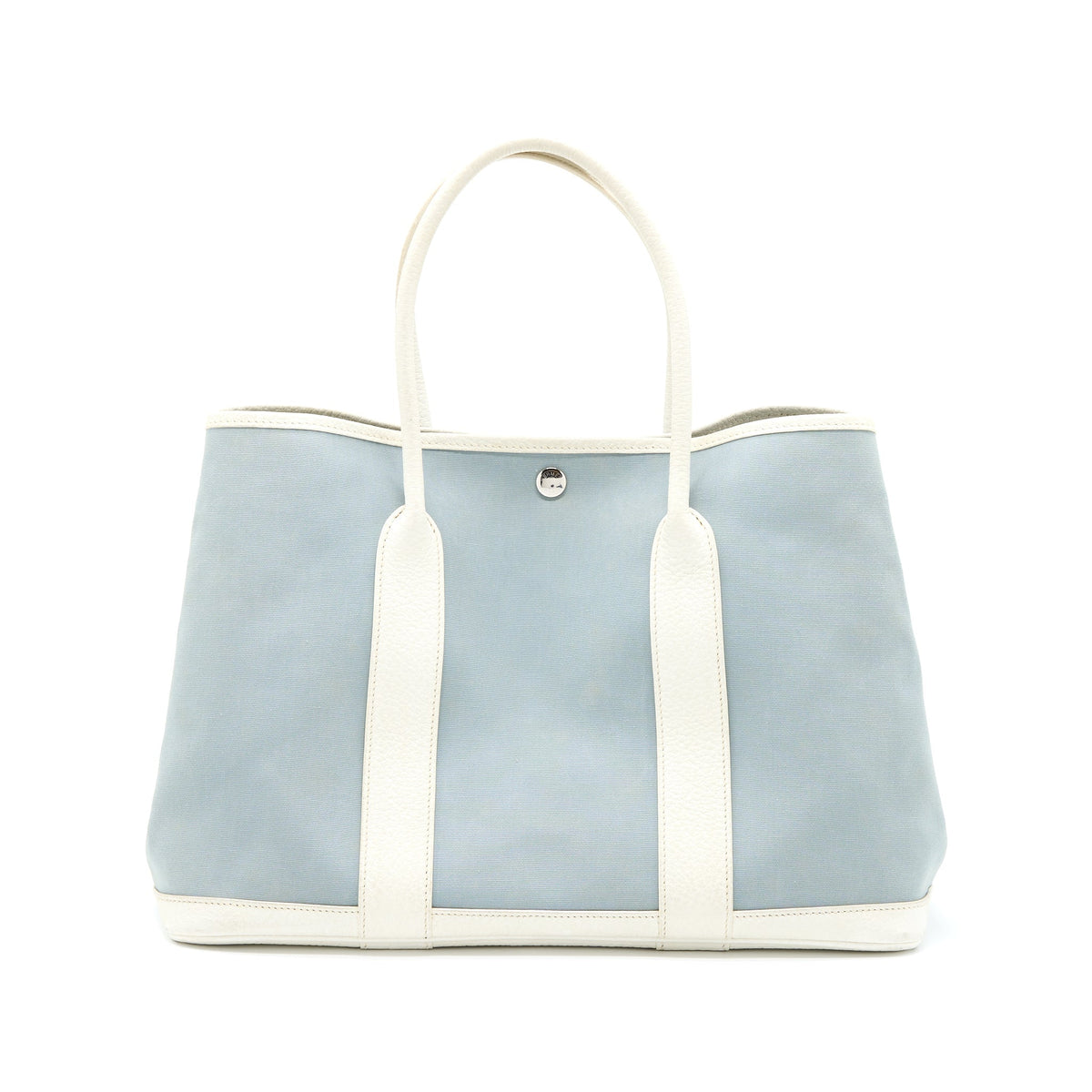 HERMES GARDEN PARTY 36 LEATHER/CANVAS LIGHT BLUE/BLANC SHW