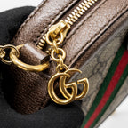 GUCCI OPHIDIA GG MINI ROUND SHOULDER BAG GG SUPREME CANVAS / BROWN GHW