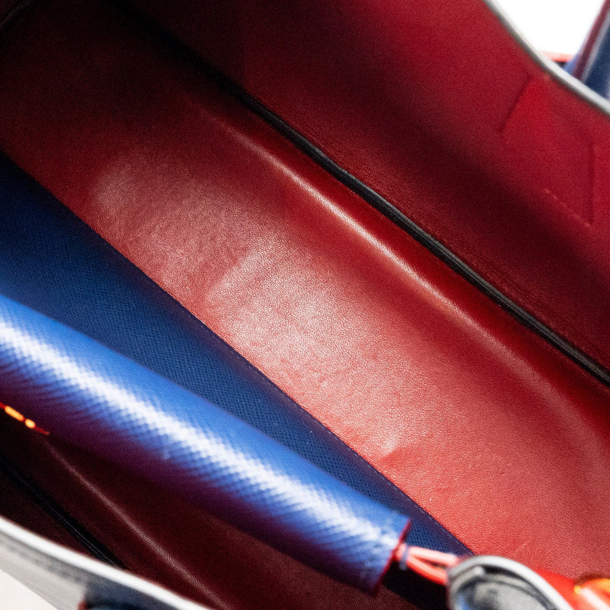 Prada Saffiano Cuir Double Bag Saffiano Leather Blue/Red GHW