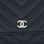 CHANEL WALLET ON CHAIN CHEVRON LAMBSKIN NAVY SHW