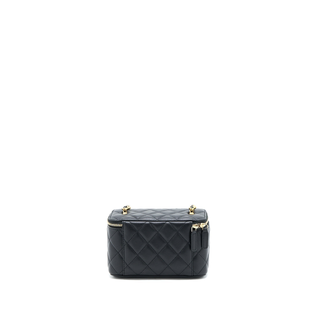 CHANEL PEARL CRUSH LONG VANITY CASE LAMBSKIN BLACK GHW (MICROCHIP)