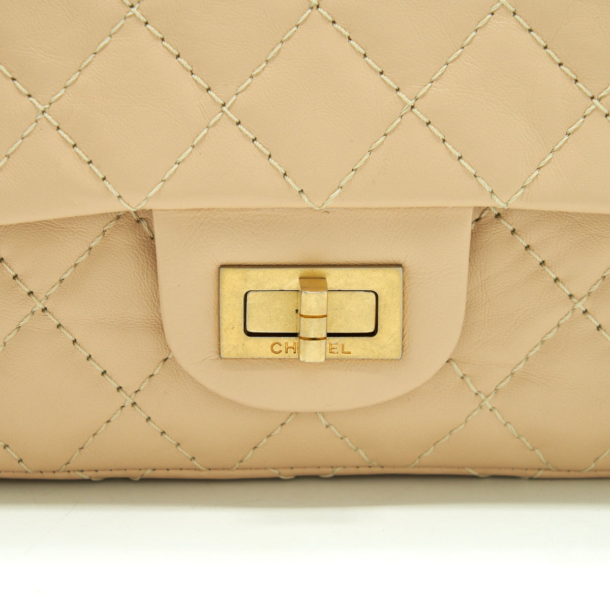 CHANEL 2.55 225 REISSUE DOUBLE FLAP BAG CALFSKIN LIGHT BEIGE GHW