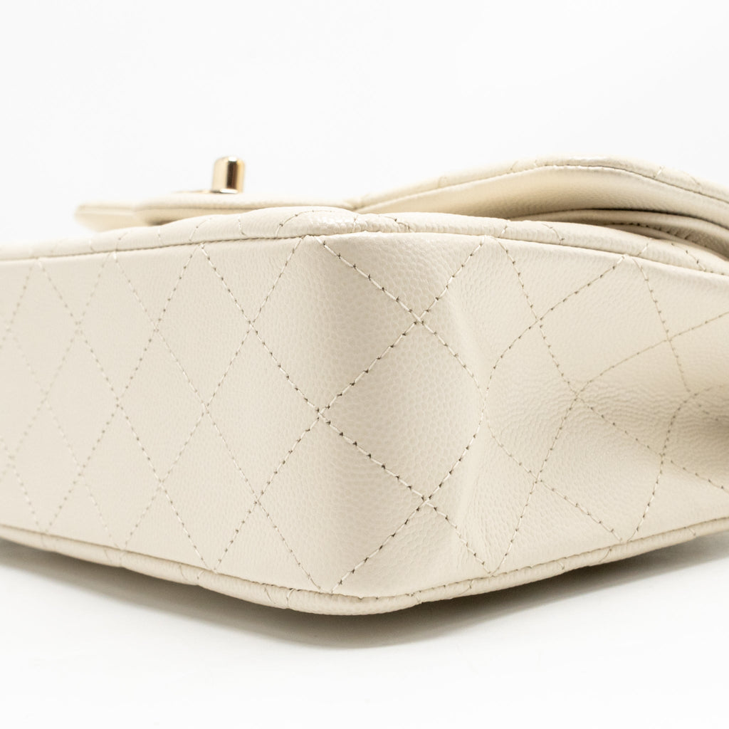 Chanel Small Classic Double Flap Bag Caviar Ivory LGHW (Microchip)