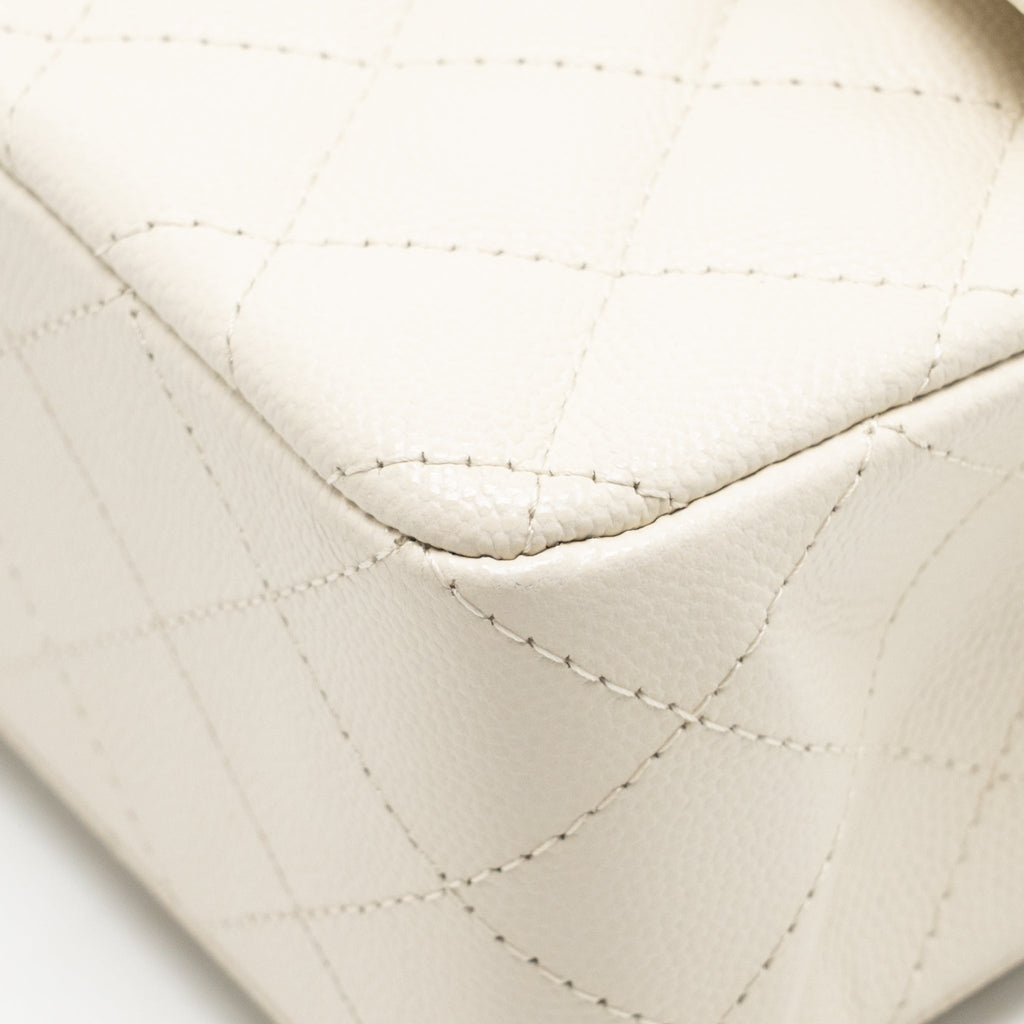 Chanel Small Classic Double Flap Bag Caviar Ivory LGHW (Microchip)