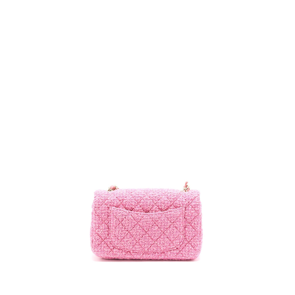 CHANEL MINI RECTANGULAR FLAP BAG TWEED PINK LGHW (MICROCHIP)