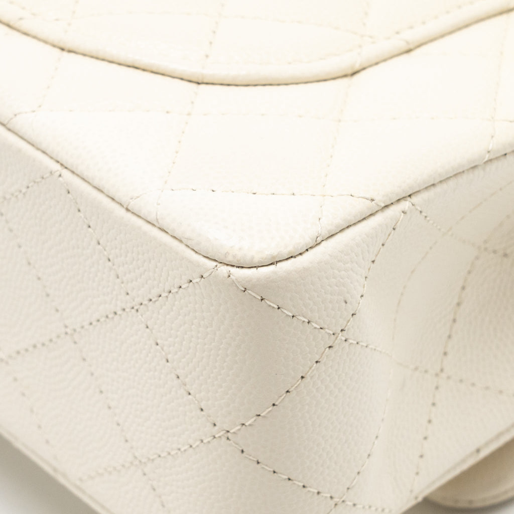 Chanel Small Classic Double Flap Bag Caviar Ivory LGHW (Microchip)